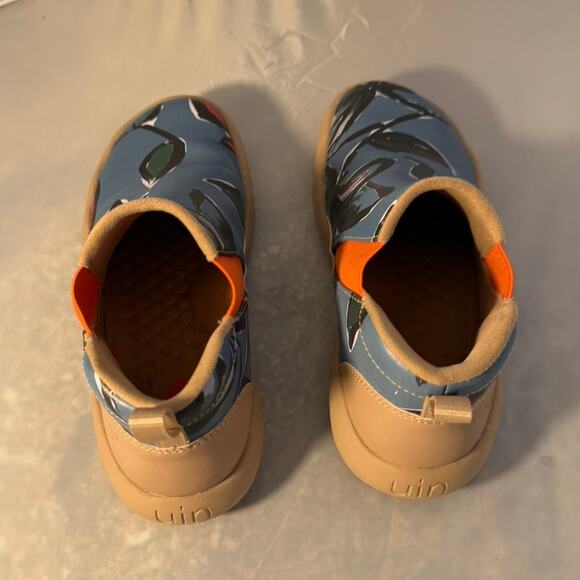 UIN Slip On Ankle Shoes Floral Print Blue Orange Travel Comfort Size 7 - Picture 6 of 8